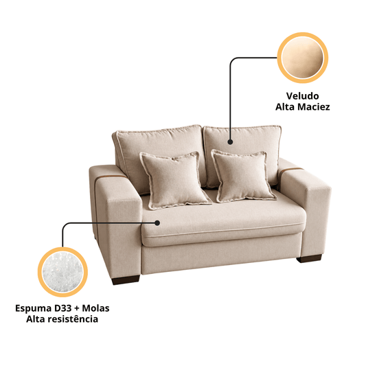 Sofá Fixo Napoli 1.5m Veludo Premium - P21 Outlet