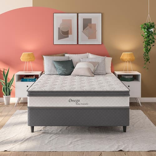 Cama Box Casal Ômega com Pillow Top e Molas Ensacadas 60x138x188cm - Ponta de Estoque 21
