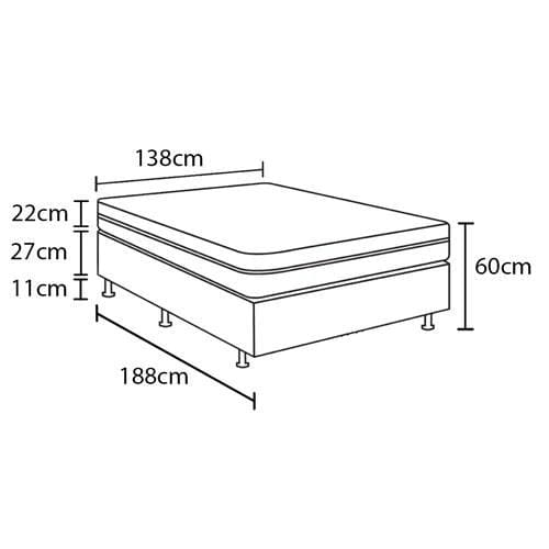 Cama Box Casal Ômega com Pillow Top e Molas Ensacadas 60x138x188cm - Ponta de Estoque 21