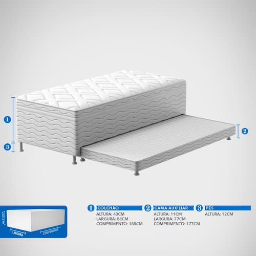 Cama Box Conjugada Solteiro Platinum com Cama Auxiliar 43x88x188cm - Ponta de Estoque 21