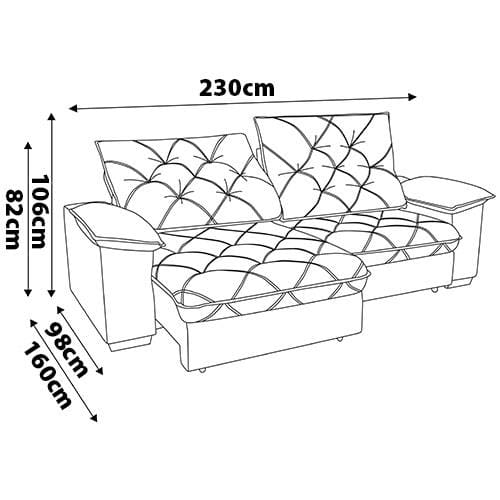 Sofá 4 Lugares Florença Retrátil e Reclinável Revestido em Tecido Suede 230cm - Ponta de Estoque 21