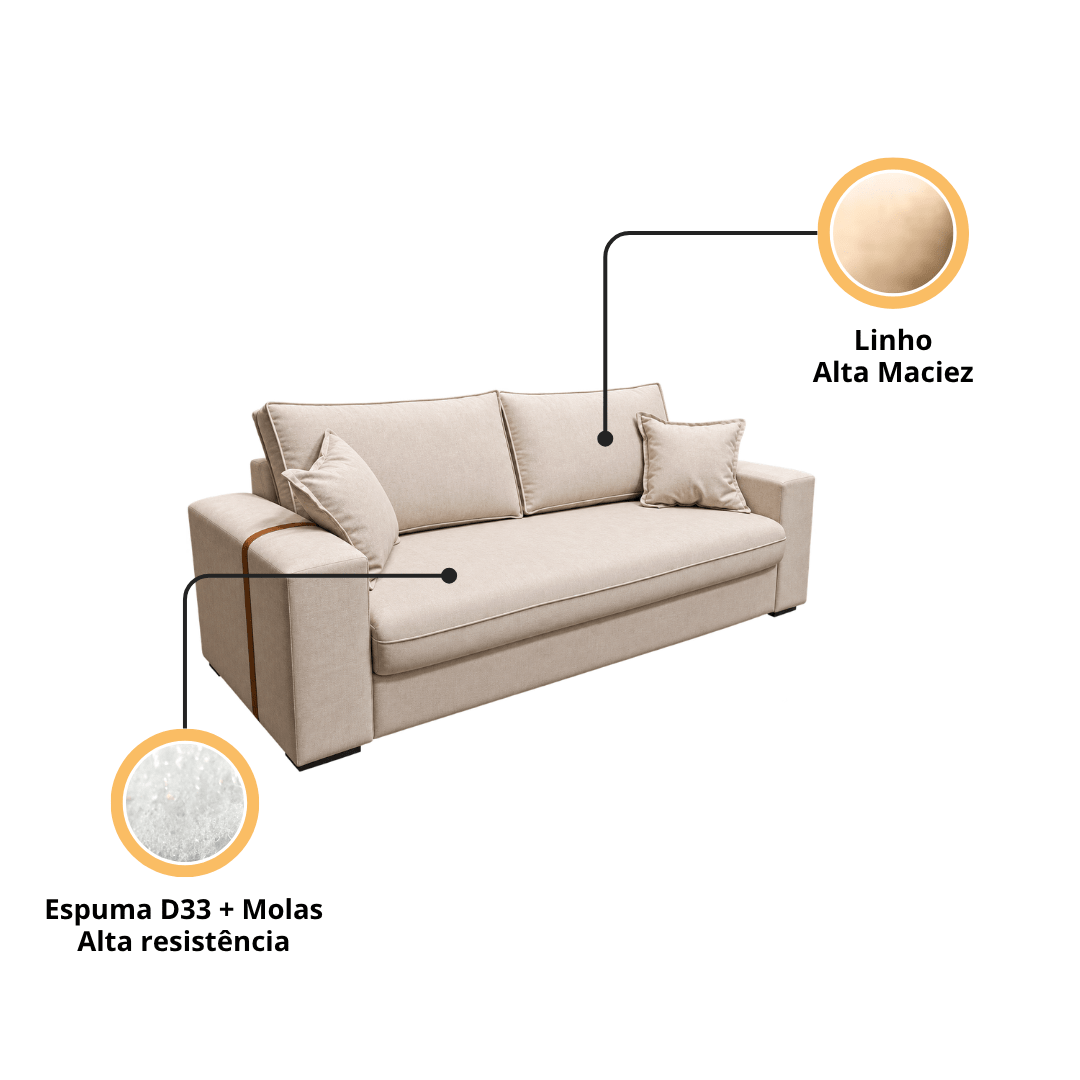 Sofá Fixo Napoli 2m Linho Premium - P21 Outlet