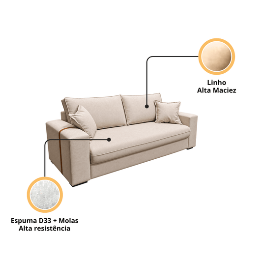 Sofá Fixo Napoli 2m Linho Premium - P21 Outlet