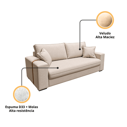 Sofá Fixo Napoli 2m Veludo Premium - P21 Outlet