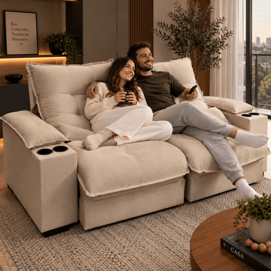 Sofá Retrátil e Reclinável Asti Linho Premium - P21 Outlet