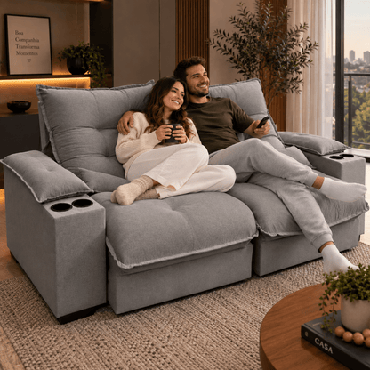 Sofá Retrátil e Reclinável Asti Linho Premium - P21 Outlet