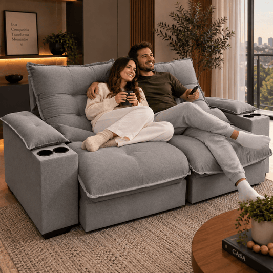 Sofá Retrátil e Reclinável Asti Linho Premium - P21 Outlet