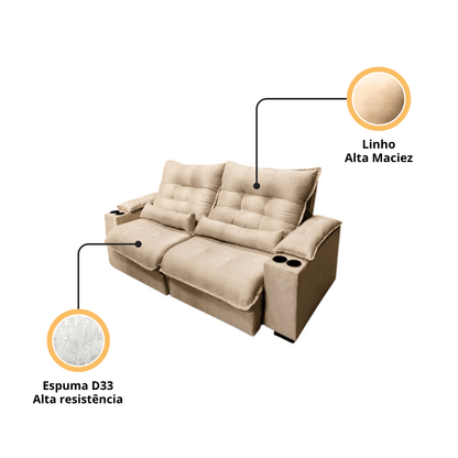 Sofá Retrátil e Reclinável Asti Linho Premium - P21 Outlet