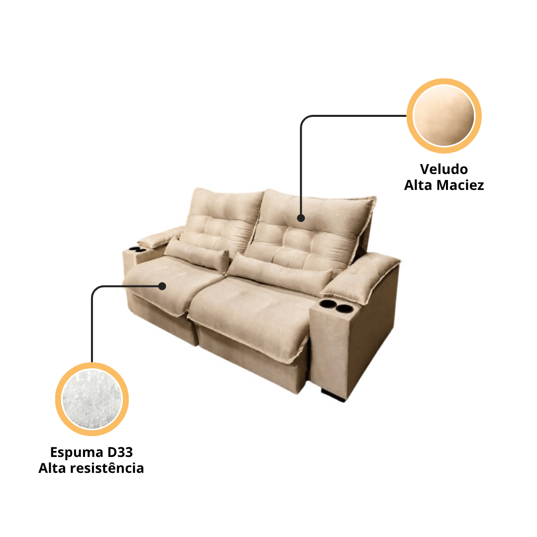 Sofá Retrátil e Reclinável Asti Veludo Premium - P21 Outlet