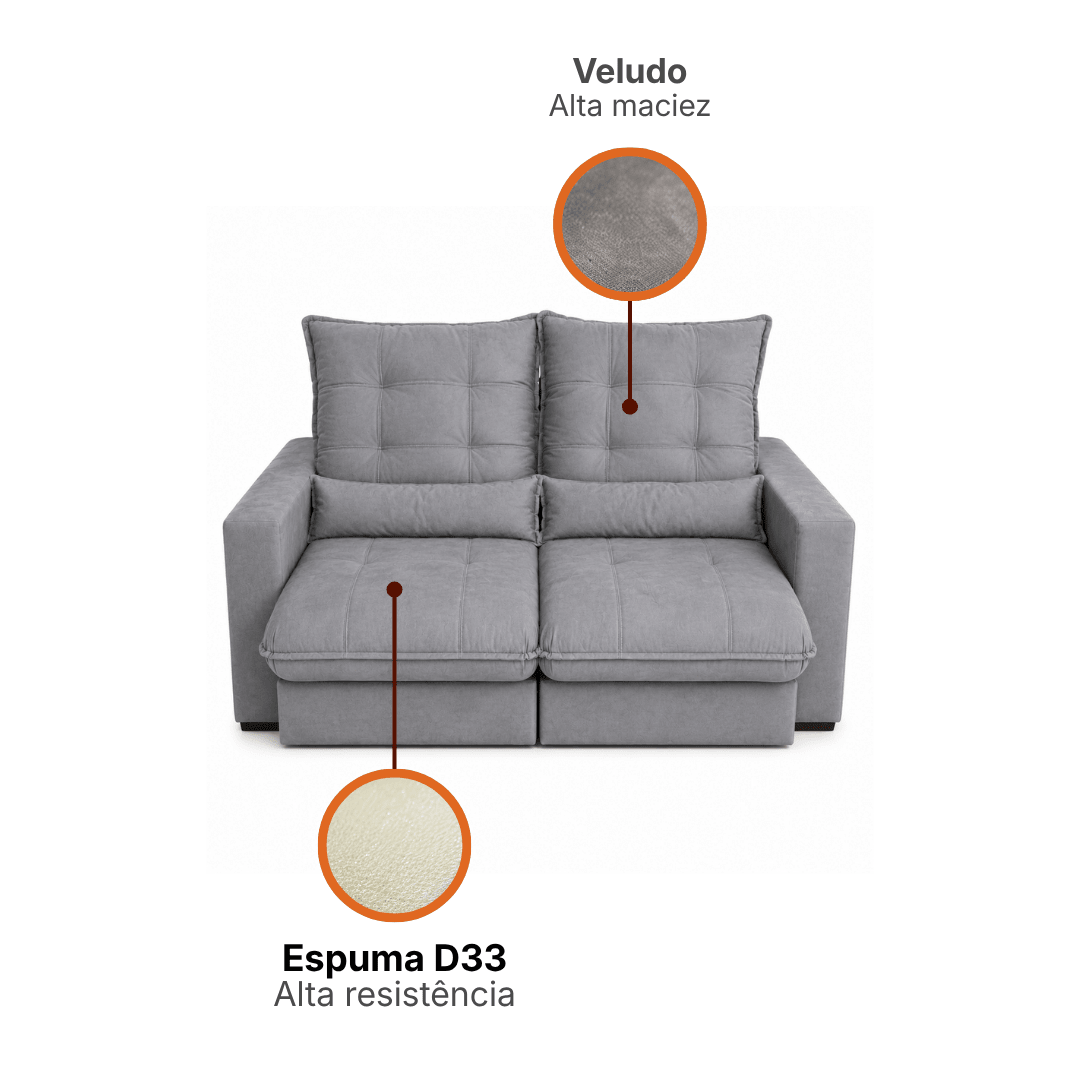 Sofá Retrátil e Reclinável Lazio Veludo Premium - P21 Outlet
